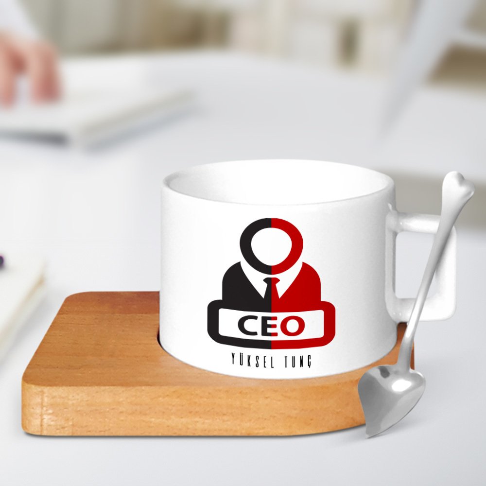 Kişiye Özel Mesleki CEO Ahşap Altlıklı Seramik Fincan