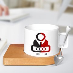 Kişiye Özel Mesleki CEO Ahşap Altlıklı Seramik Fincan