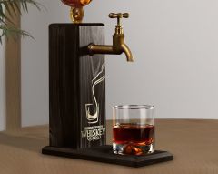 BK Gift Aynalı Altın Kabartma Musluklu Doğal Siyah(Ebony) Ahşap Viski Standı, Home Bar, İçecek Dispenseri, Ahşap İçecek Çeşmesi-8