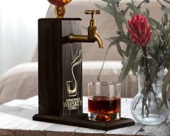 BK Gift Aynalı Altın Kabartma Musluklu Doğal Siyah(Ebony) Ahşap Viski Standı, Home Bar, İçecek Dispenseri, Ahşap İçecek Çeşmesi-8