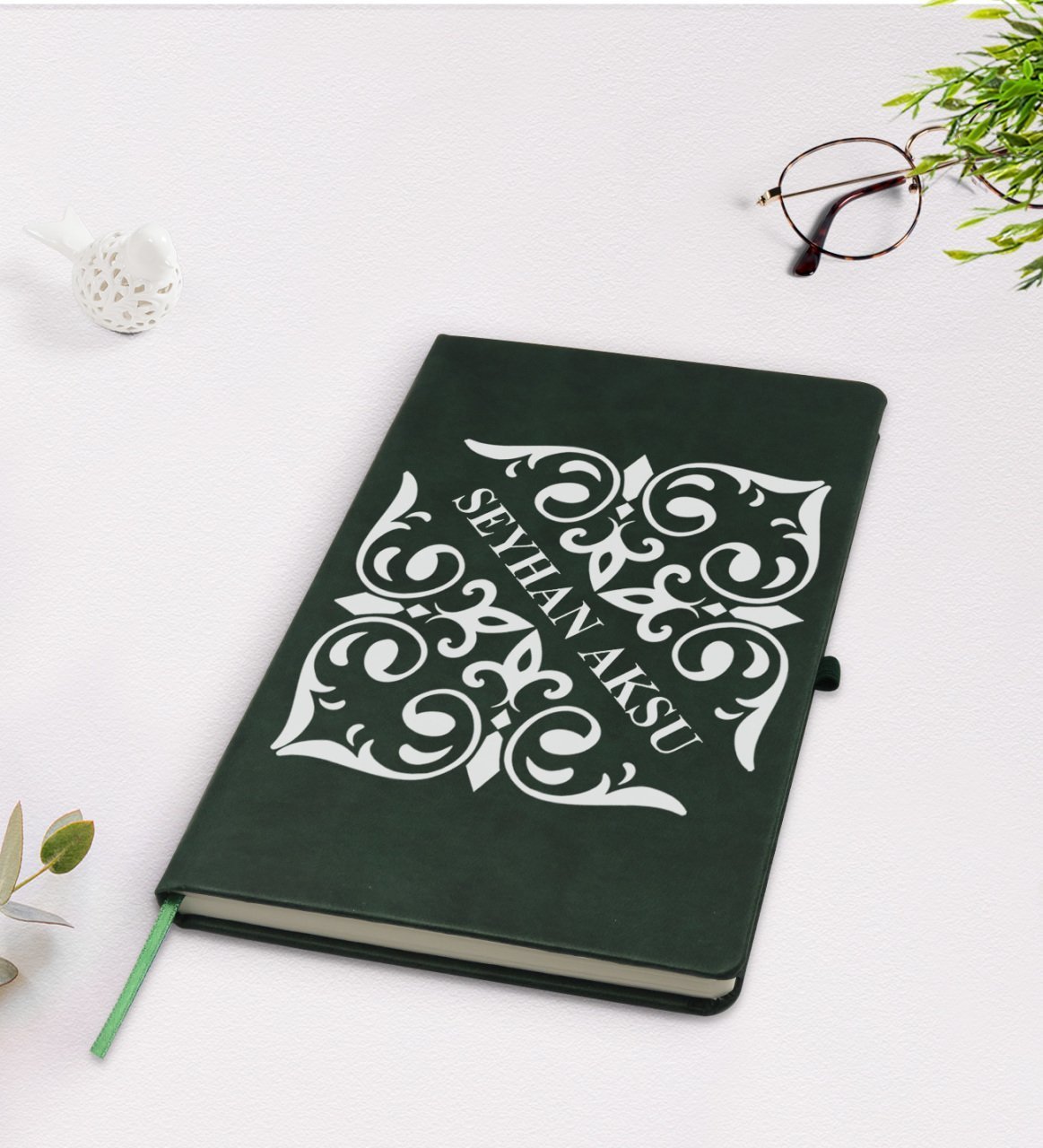 Kişiye Özel İsimli Yeşil Termo Deri Defter Model 10