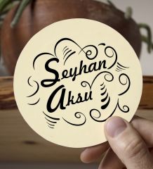 BK Gift Kişiye Özel İsimli Beyaz Kupa Bardak ve Yuvarlak Ahşap Bardak Altlığı Hediye Seti -6