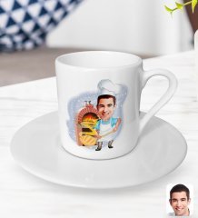 Kişiye Özel Erkek Fırın Ustası Karikatürlü Türk Kahvesi Fincanı-1