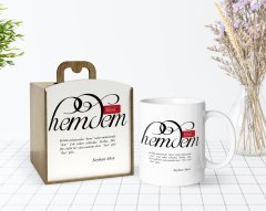 Kişiye Özel Ahşap Kutuda Mânâ Hemdem Tasarımlı Beyaz Kupa Bardak-1