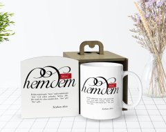 Kişiye Özel Ahşap Kutuda Mânâ Hemdem Tasarımlı Beyaz Kupa Bardak-1