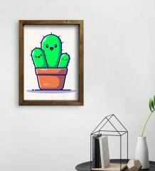 BK Gift Kaktüs Tasarımlı Doğal Masif Ahşap Çerçeveli Tablo 30x40cm-3