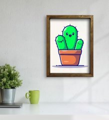 BK Gift Kaktüs Tasarımlı Doğal Masif Ahşap Çerçeveli Tablo 30x40cm-3