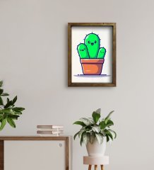 BK Gift Kaktüs Tasarımlı Doğal Masif Ahşap Çerçeveli Tablo 30x40cm-3