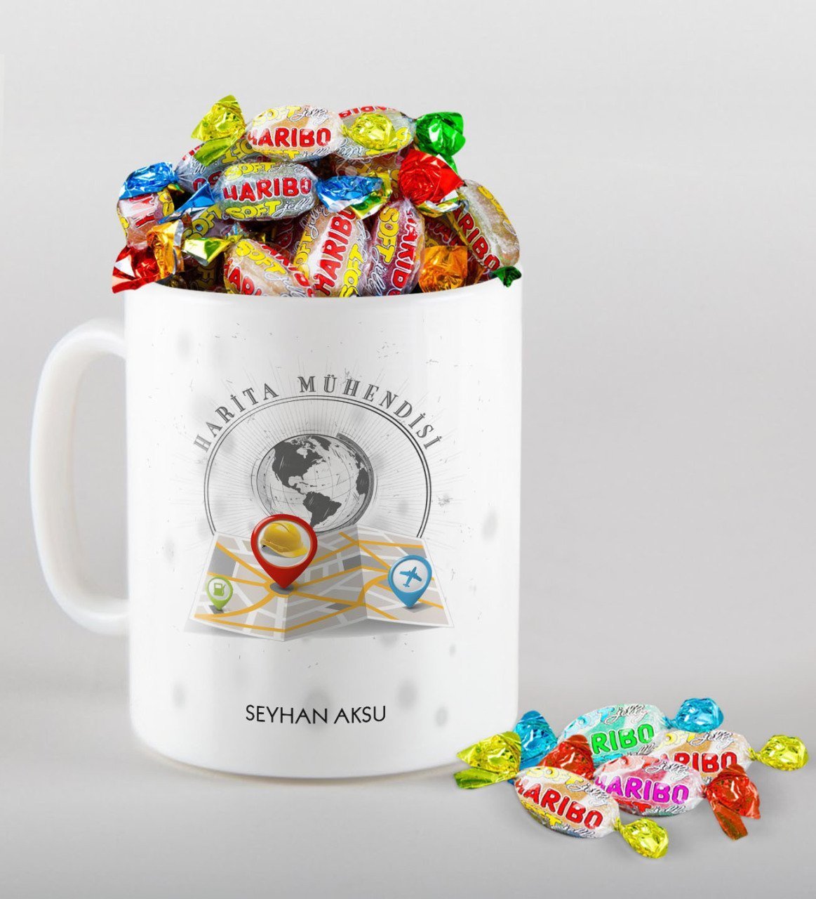 Kişiye Özel Harita Mühendisi Kupa ve Haribo Şeker Hediye Seti-1