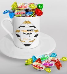 Kişiye Özel Yeni İşinde Başarılar Dilerim Türk Kahvesi Fincanı ve Haribo Şeker Hediye Seti-7