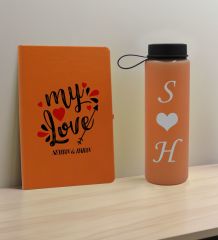 BK Gift Sevgiliye Özel İsimli Turuncu Defter ve Somon Cam Matara Hediye Seti-14, Sevgiliye Hediye, Sevgililer Günü, Yeni İş Hediyesi