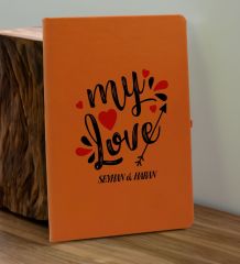 BK Gift Sevgiliye Özel İsimli Turuncu Defter ve Somon Cam Matara Hediye Seti-14, Sevgiliye Hediye, Sevgililer Günü, Yeni İş Hediyesi
