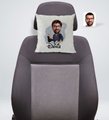 Kişiye Özel İsimli Erkek Yönetmen Karikatürlü Kare Araç Koltuk Yastığı-1