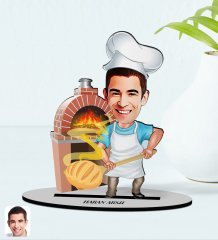 Kişiye Özel Erkek Fırın Ustası Karikatürlü Ahşap Biblo Model-1