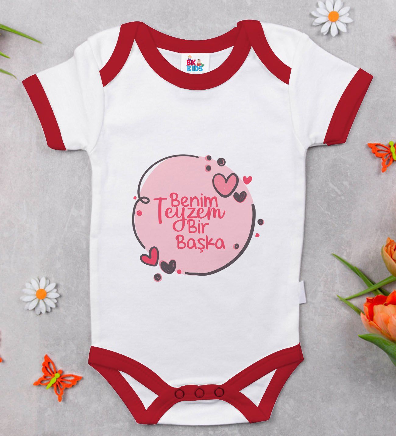 BK Kids Teyzem Bir Başka Tasarımlı Kırmızı Bebek Body Zıbın-1