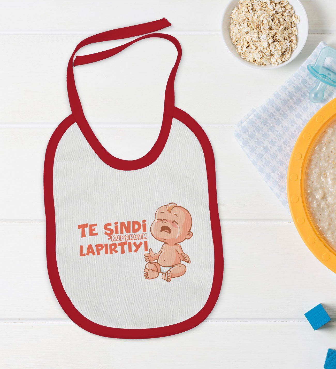 BK Kids Te Şindi Koparacam Tasarımlı Kırmızı Bebek Mama Önlüğü-1