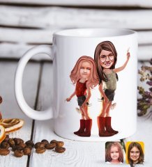 Kişiye Özel Kız Kardeşler Karikatürlü Beyaz Kupa Bardak-5