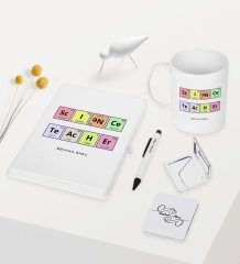 Kişiye Özel Fen Bilimleri Öğretmeni Temalı Beyaz Defter Kalem Kupa Ayna Seti - 3
