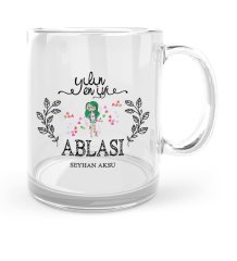 Kişiye Özel Yılın En İyi Ablası Cam Kupa Bardak - 1