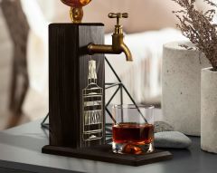 BK Gift Aynalı Altın Kabartma Musluklu Doğal Siyah(Ebony) Ahşap Viski Standı, Home Bar, İçecek Dispenseri, Ahşap İçecek Çeşmesi-7