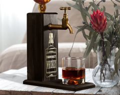 BK Gift Aynalı Altın Kabartma Musluklu Doğal Siyah(Ebony) Ahşap Viski Standı, Home Bar, İçecek Dispenseri, Ahşap İçecek Çeşmesi-7