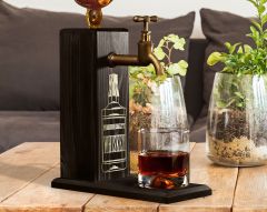 BK Gift Aynalı Altın Kabartma Musluklu Doğal Siyah(Ebony) Ahşap Viski Standı, Home Bar, İçecek Dispenseri, Ahşap İçecek Çeşmesi-7