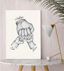 BK Gift Kişiye Özel Baba ve Çocuklar El Tasarımlı Siyah Beyaz Kanvas Tablo-2 30x50, Babaya Hediye, Yeni Doğum Hediyesi