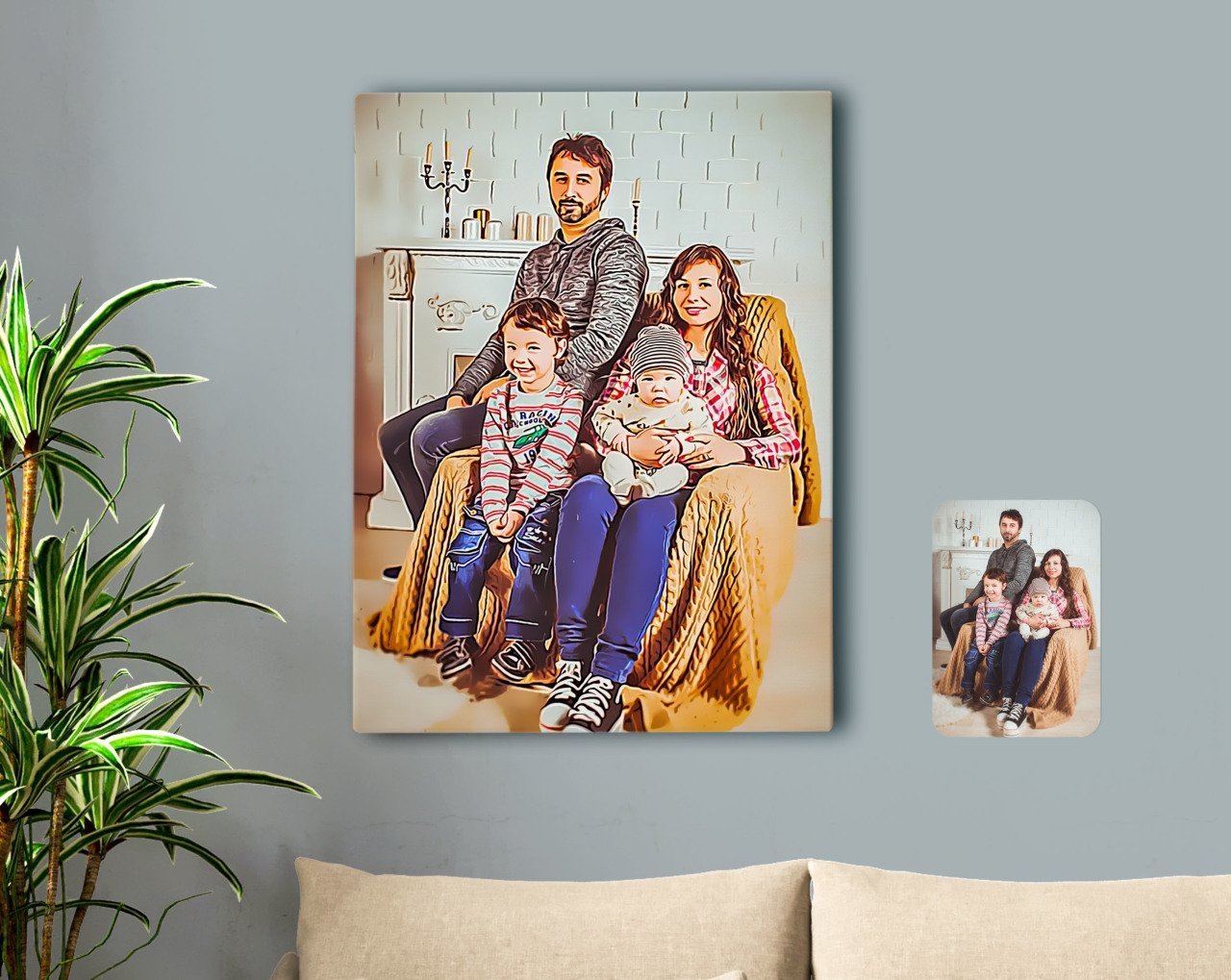 Kişiye Özel Tam Boy Aile Karikatürlü Kanvas Tablo 50x70cm-2