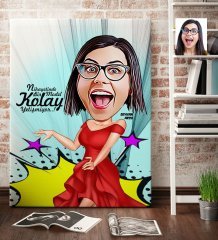 Kişiye Özel Bayan Model Karikatür Kanvas Tablo (70 x 100 cm.) 1
