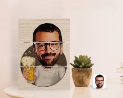 Kişiye Özel Erkek Karikatürlü Otantik Masaüstü Ahşap Palet Çerçeve-51
