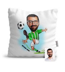 Kişiye Özel Futbolcu Yeşil Beyaz Karikatür Saten Yastık - 1