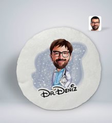 Kişiye Özel İsimli Erkek Doktor Karikatürlü Yuvarlak Araç Koltuk Yastığı-8