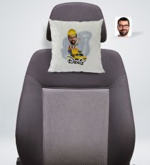 Kişiye Özel İsimli Erkek Yol Mühendisi Karikatürlü Kare Araç Koltuk Yastığı-1