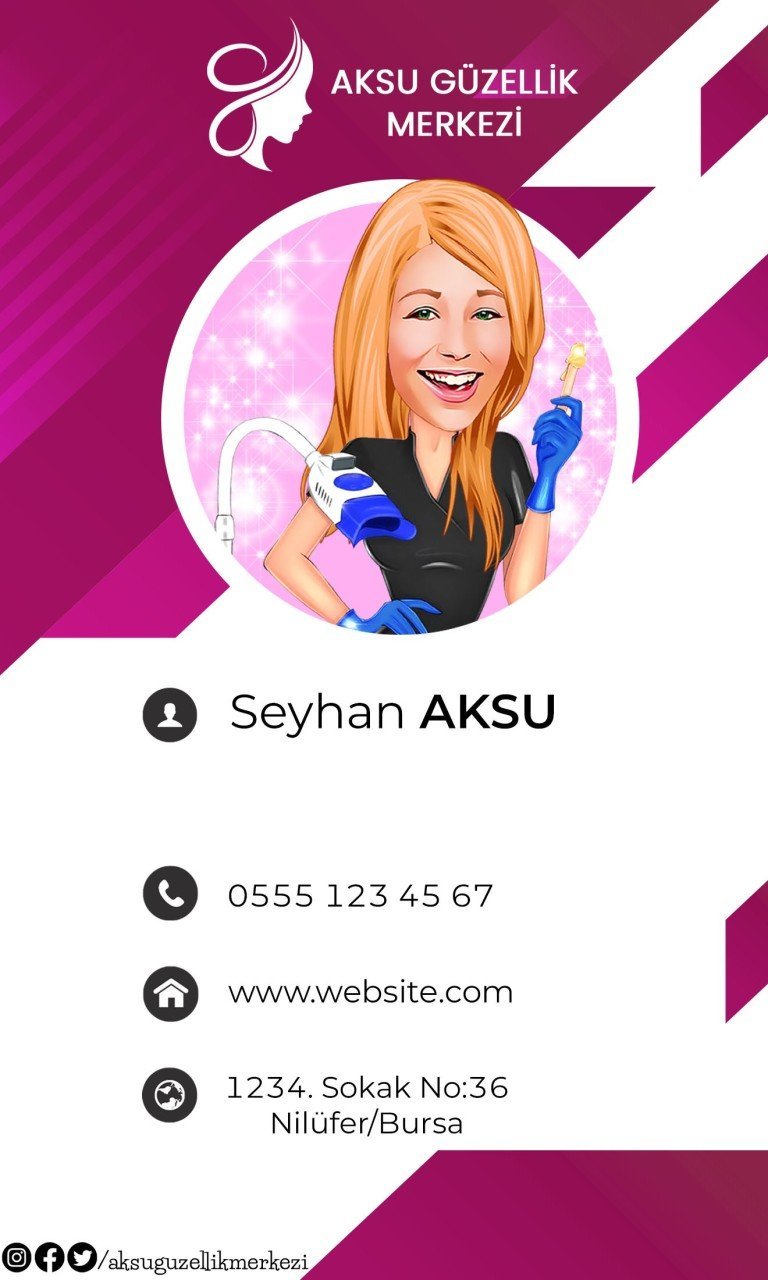 Kişiye Özel Güzellik Merkezi Karikatürlü Bitmeyen Kartvizit - Model 1