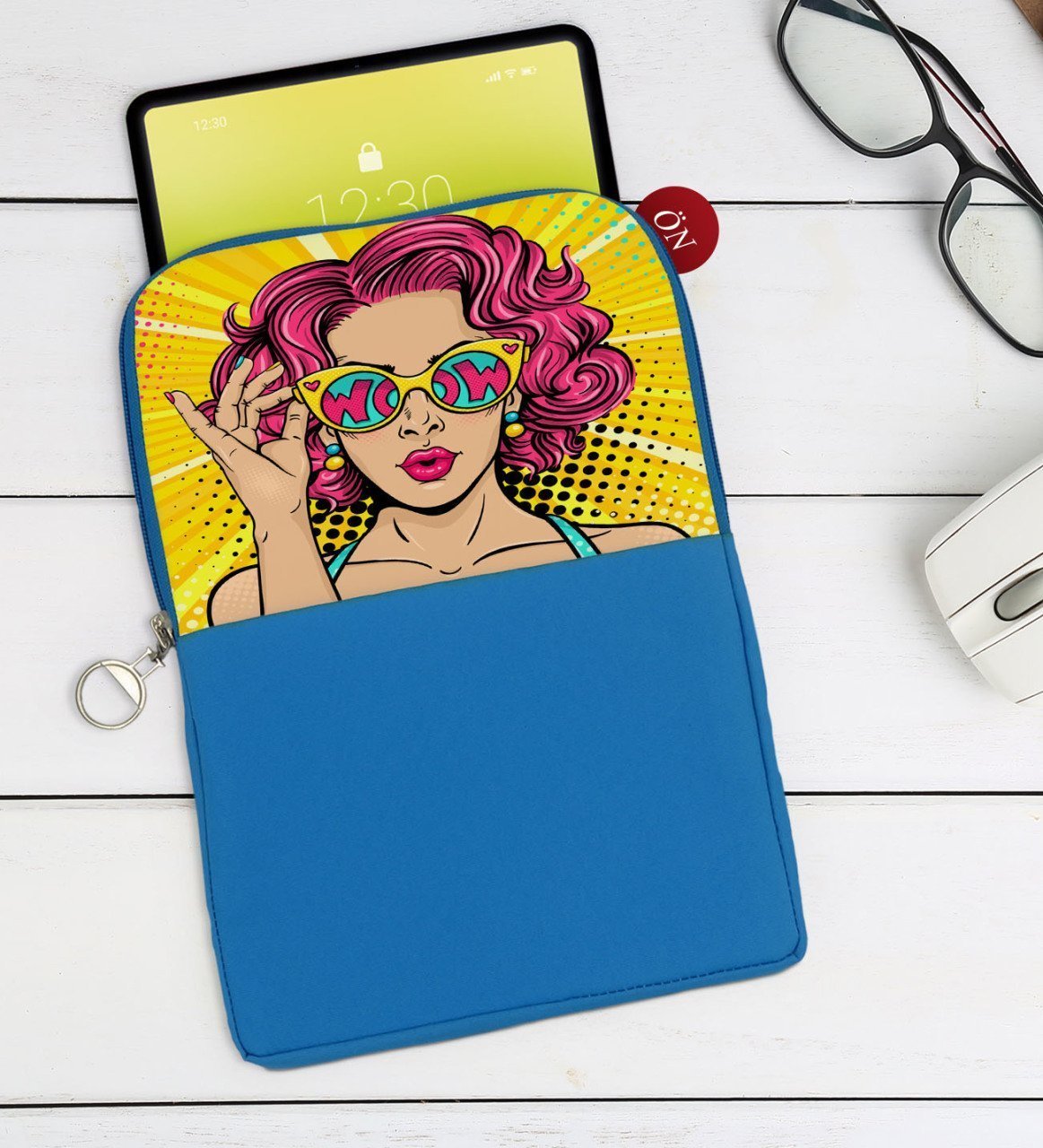 BK Gift Pop Art Tasarımlı Taşınabilir Koruyucu Tablet Kılıfı & Organizer Çanta - Mavi-7