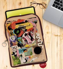 BK Gift Modern Soyut Tasarımlı Taşınabilir Koruyucu Tablet Kılıfı & Organizer Çanta - Bordo-9