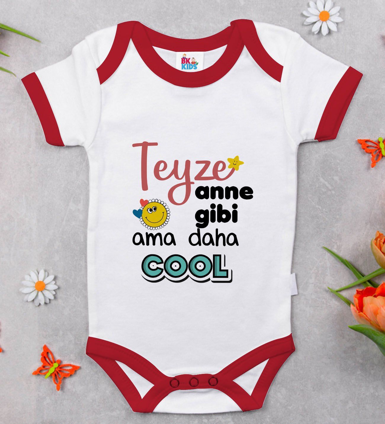 BK Kids Teyze Anne Gibi Tasarımlı Kırmızı Bebek Body Zıbın-1