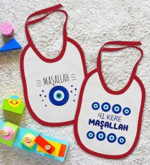 BK Kids Maşallah Tasarımlı 2’li Kırmızı Mama Önlüğü-1