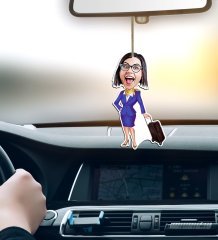 Kişiye Özel Hostes Karikatürlü Ahşap Araba Dikiz Ayna Süsü-2