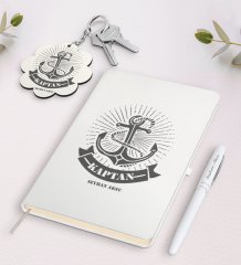 Kişiye Özel Kaptan Beyaz Defter Kalem Ve Anahtarlık Hediye Seti-7