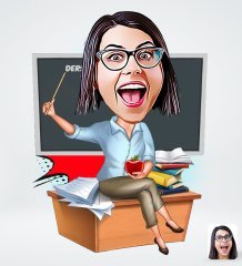 Kişiye Özel Kadın Öğretmen Tasarımlı Dijital Karikatür-2