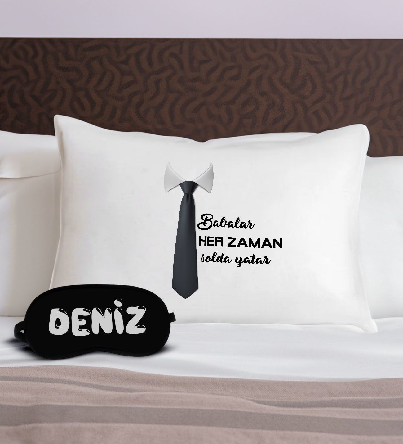 BK Gift Kişiye Özel Çift Tasarımlı Pamuklu Yastık Kılıfı ve Göz Bandı Uyku Seti-2, Tasarım Ev Tekstili, Uyku Bandı, Ev Hediyesi