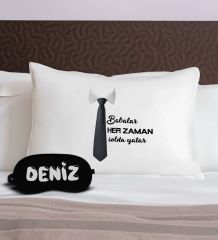 BK Gift Kişiye Özel Çift Tasarımlı Pamuklu Yastık Kılıfı ve Göz Bandı Uyku Seti-2, Tasarım Ev Tekstili, Uyku Bandı, Ev Hediyesi
