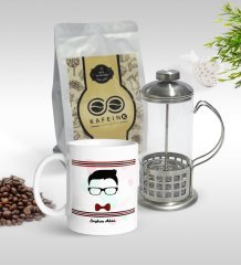 Kişiye Özel Yakışıklı Babam Tasarımlı Kupa & French Press & 250gr Filtre Kahve Hediye Seti-4