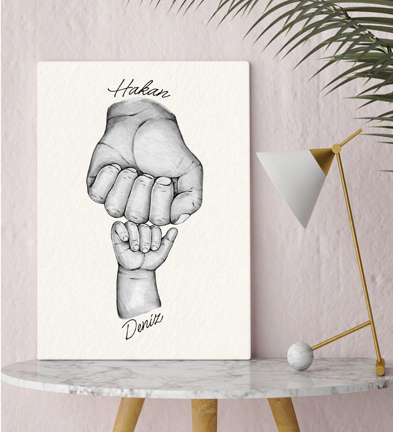 BK Gift Kişiye Özel Baba ve Çocuklar El Tasarımlı Siyah Beyaz Kanvas Tablo-1 30x50, Babaya Hediye, Yeni Doğum Hediyesi