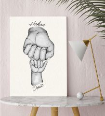 BK Gift Kişiye Özel Baba ve Çocuklar El Tasarımlı Siyah Beyaz Kanvas Tablo-1 30x50, Babaya Hediye, Yeni Doğum Hediyesi