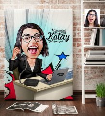 Kişiye Özel Bayan CEO Karikatür Kanvas Tablo (70 x 100 cm.) 1