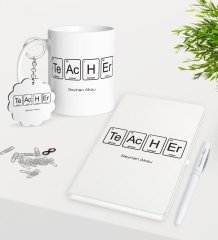 Kişiye Özel Öğretmen Kupa Anahtarlık Beyaz Defter Kalem Hediye Seti-3