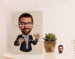 Kişiye Özel Erkek Karikatürlü Otantik Masaüstü Ahşap Palet Çerçeve-50