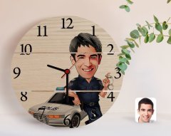 Kişiye Özel Erkek Polis Karikatürlü Otantik Ahşap Palet Saat-2